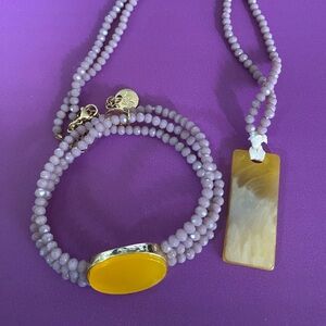 Plunder Yellow and Purple Beaded Necklace and Bracelet Set